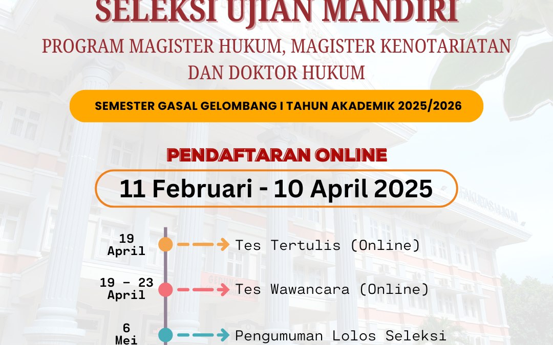 Fakultas Hukum Undip Buka Pendaftaran Seleksi Ujian Mandiri Program Pascasarjana Tahun Akademik 2025/2026